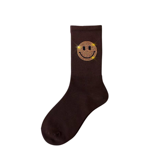 SMILEY SOCKS - BRWN / GOLD